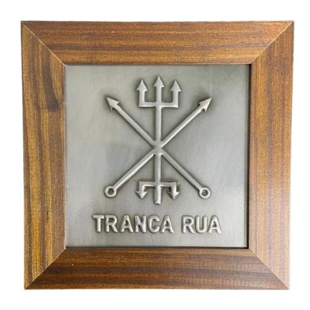 Quadro Exu Tranca Rua Madeira Imbuia E Metal 14,5X14,5Cm