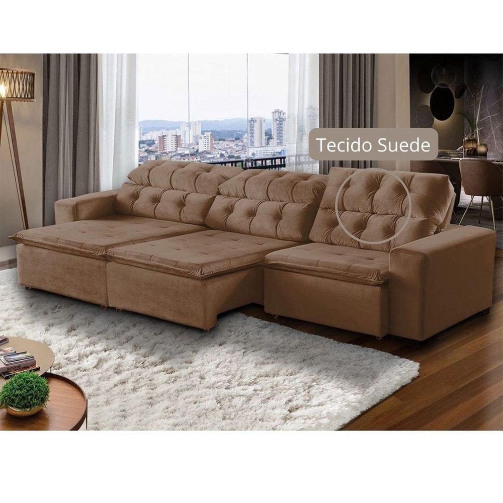 Sofá Retrátil Reclinável 6Lugares 320cm Suede Marrom Megasul