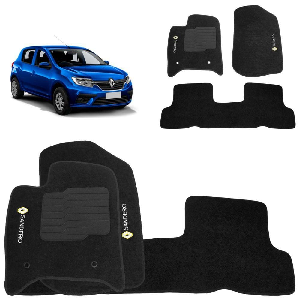 Jogo de Tapete Carpete Sandero 2008 a 2024 Preto 3 Peças