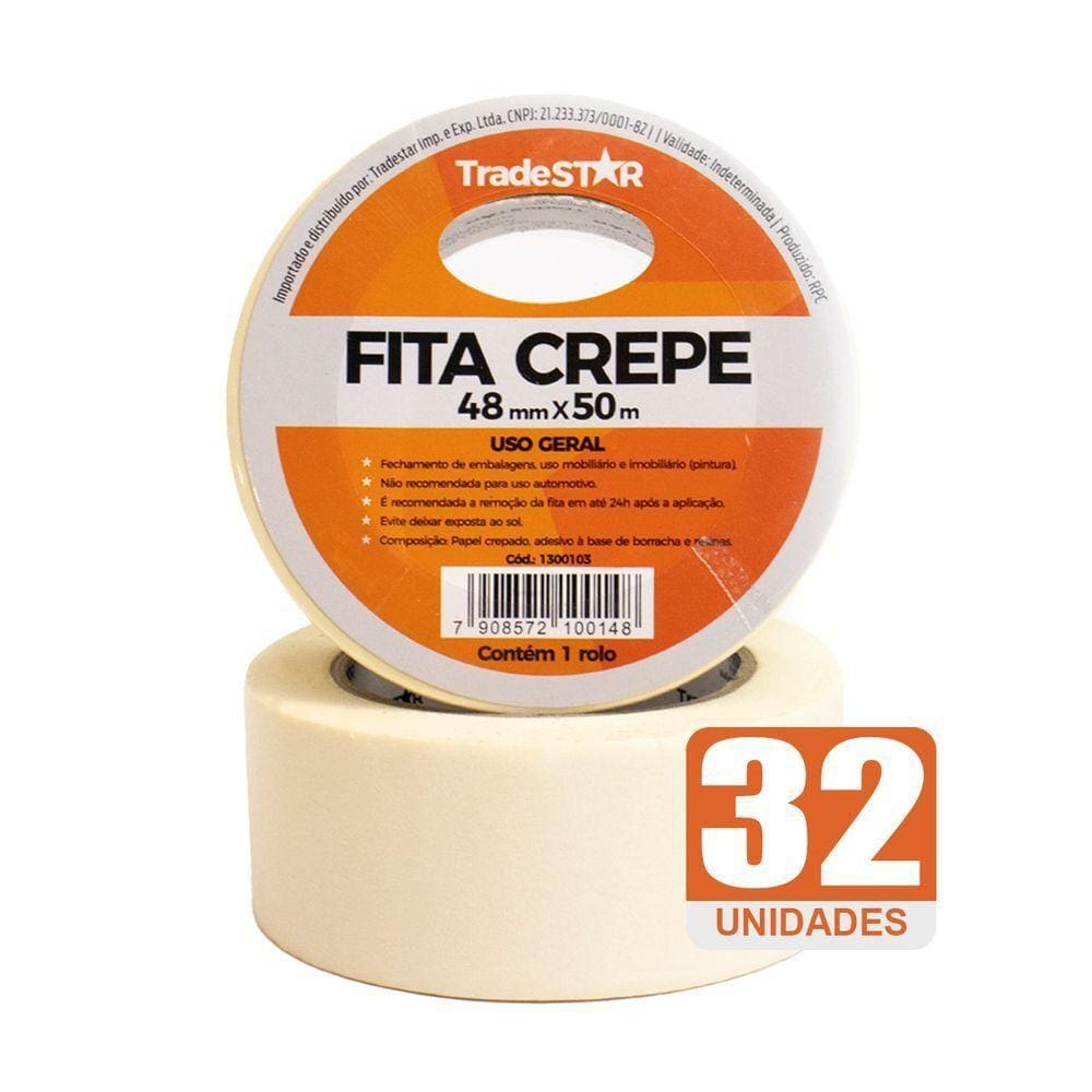 Fita Adesiva Crepe Papel 48mm X 50m C-32 Rolos 48x50