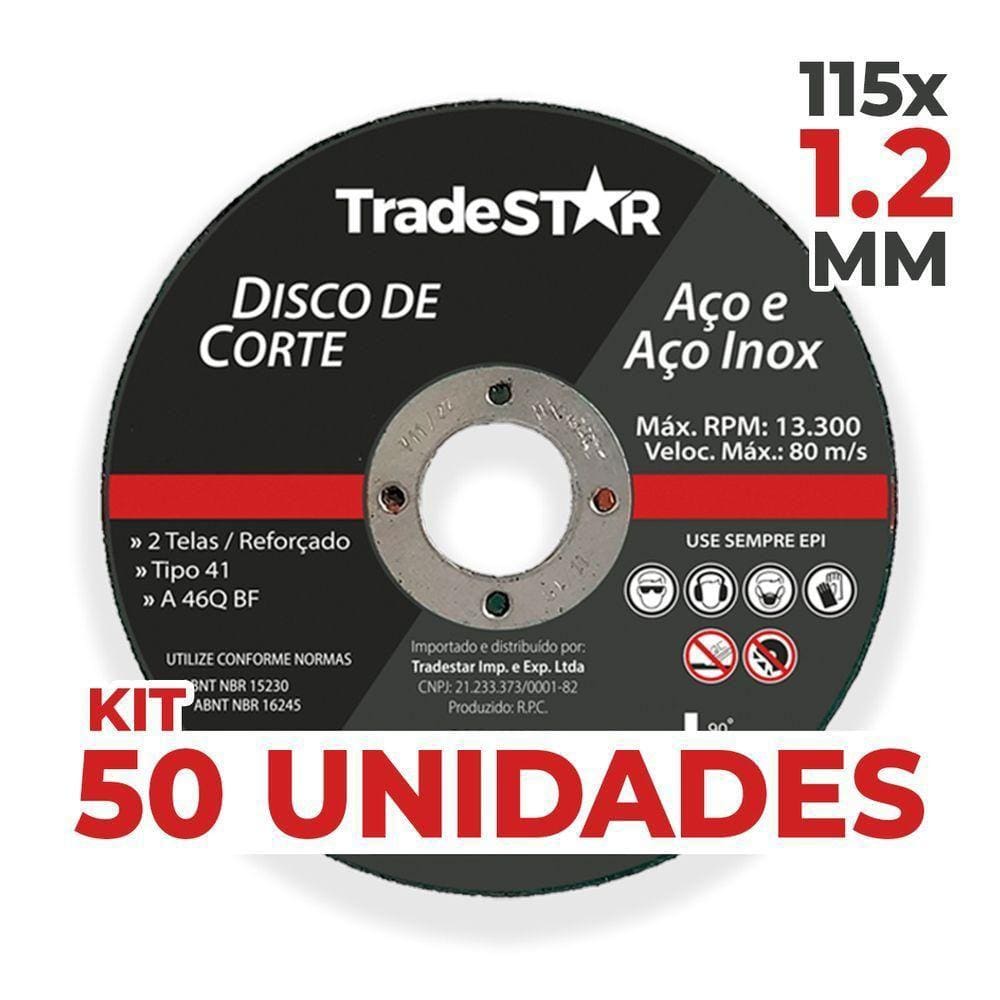 Kit 50 Discos De Corte Metal Inox 115x1,2mm Esmerilhadeira