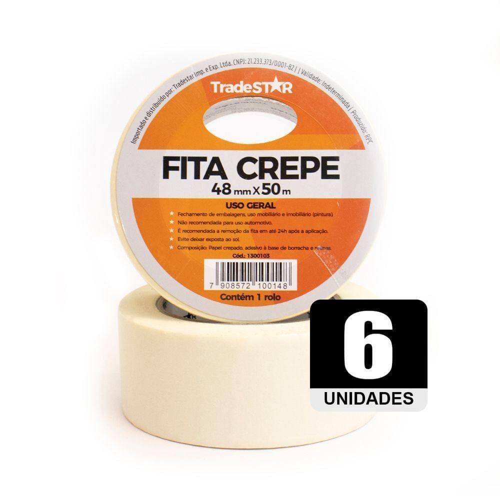 Fita Adesiva Crepe Papel 48mm X 50m C-6 Rolos 48x50