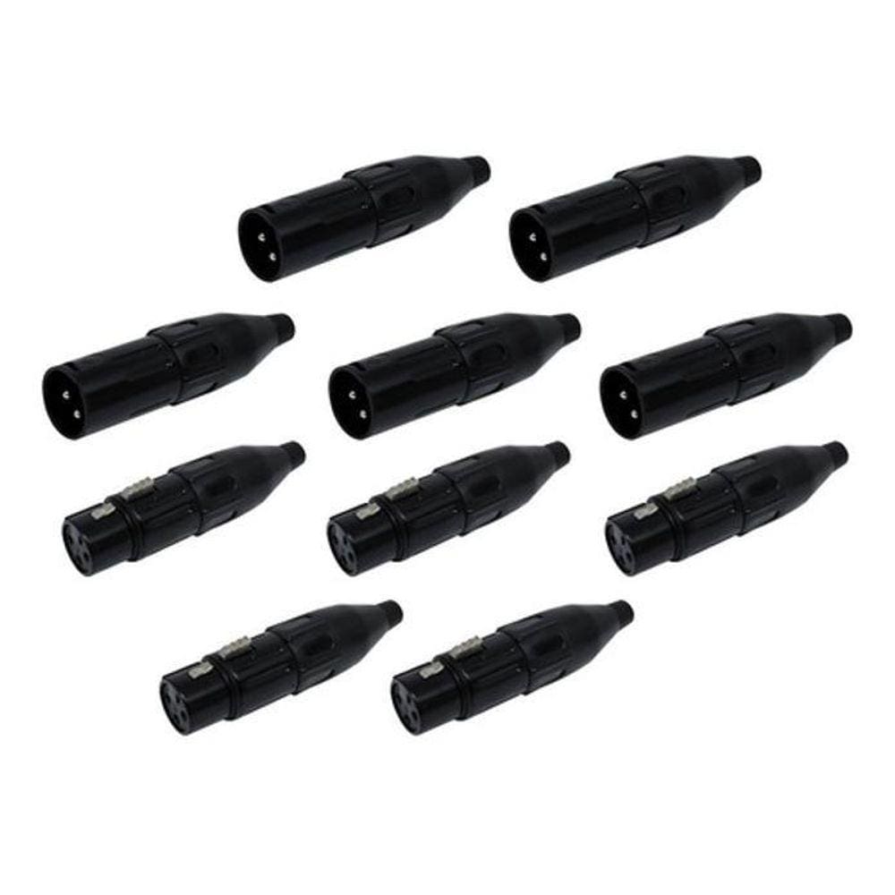 Kit 10 Conector Xlr Canon Macho E Femea Preto Csr 1030