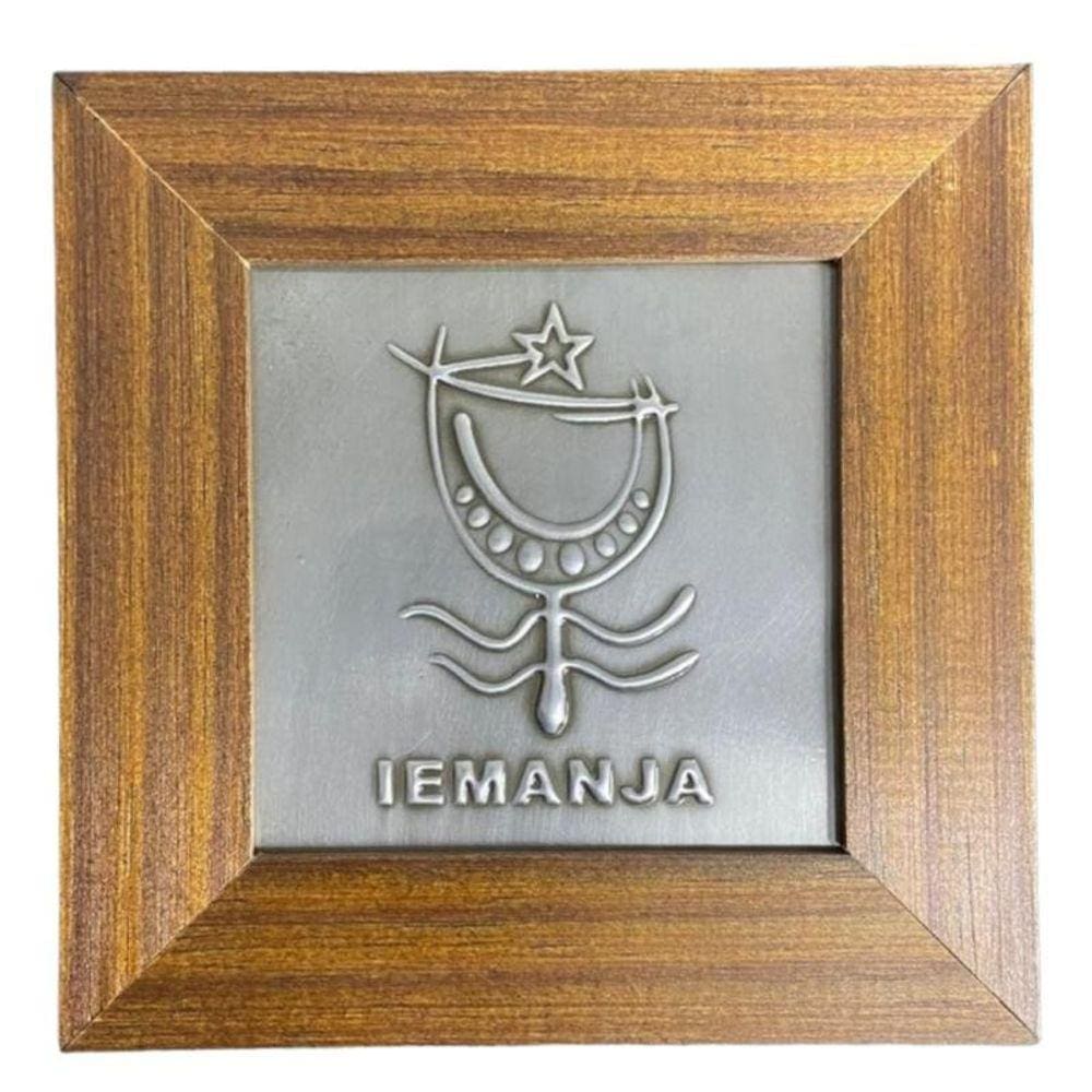 Quadro Iemanjá Orixá Madeira Imbuia E Metal 14,5X14,5Cm