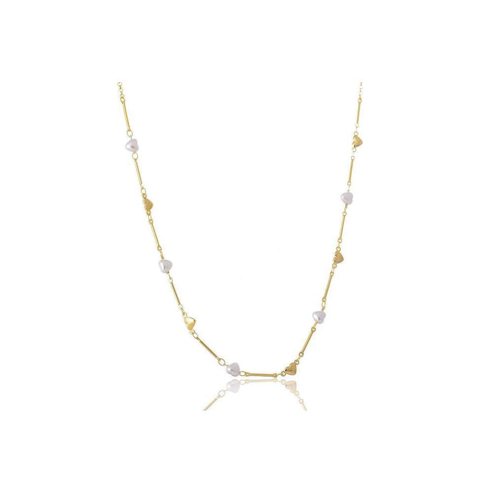 Colar Folheado Em Ouro 18K Com Pérolas De Coração