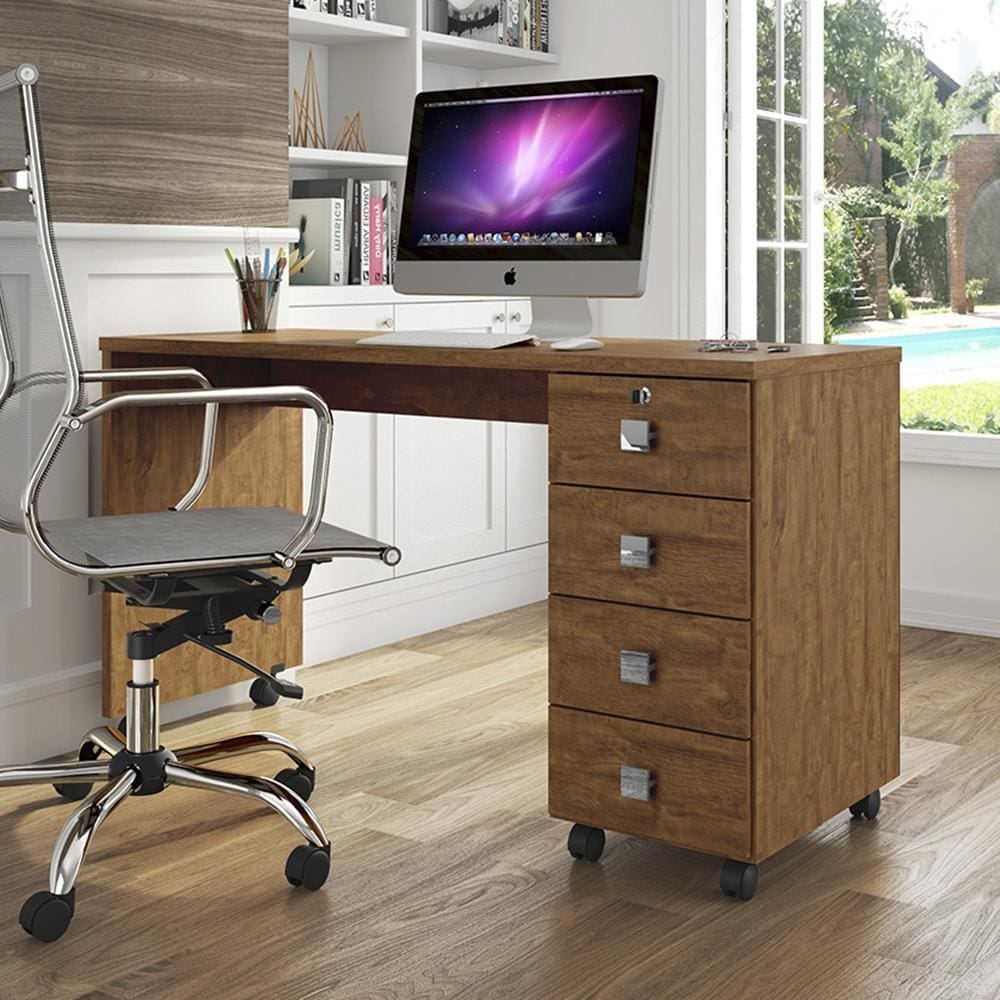 Escrivaninha Para Computador Office Com 4 Gavetas Dubai Amêndoa - Lukaliam Moveis