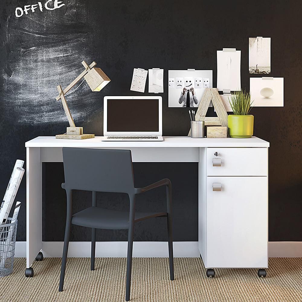 Escrivaninha Para Computador office Malta Branco Brilhante - Lukaliam Móveis