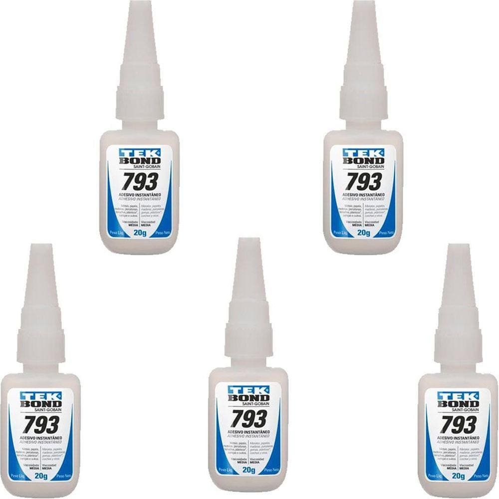 Kit 5 Cola Adesivo Instantâneo 793 Multiuso 20G Tekbond