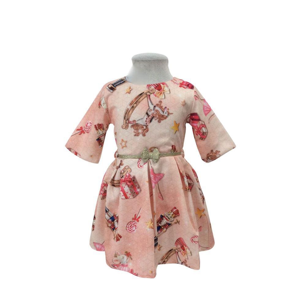 Vestido + Cinto Ouro Munlie Rosa Soldadinho