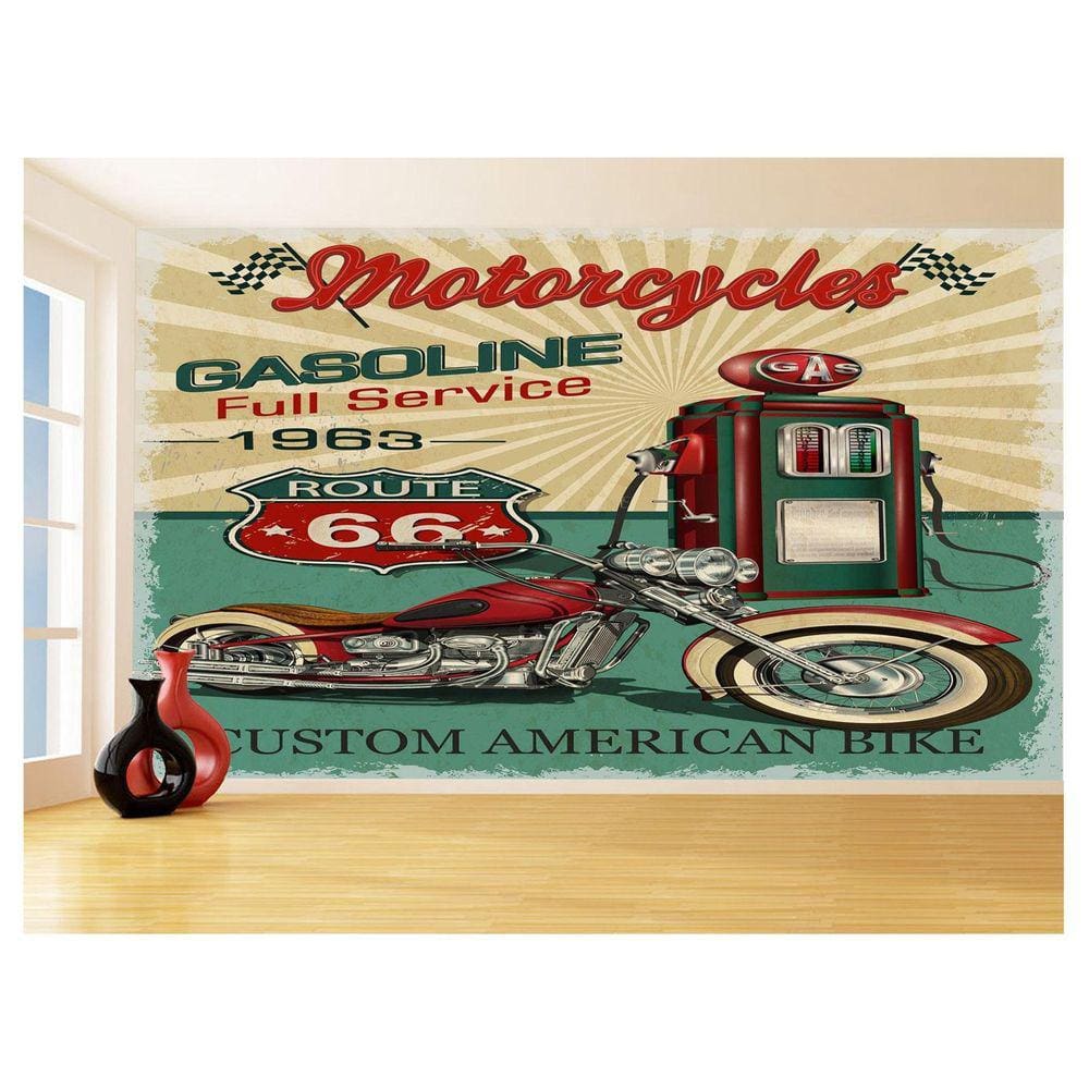 Papel De Parede Moto Retrô Arte Gasolina Pump 3,5M Bkm125