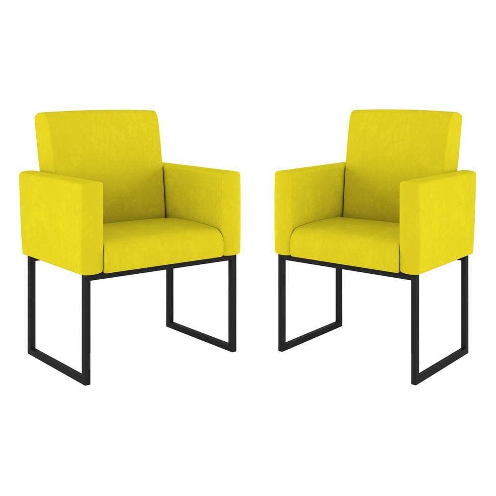 Kit 02 Cadeiras Poltrona Decorativa Sala Quarto Base Preto
