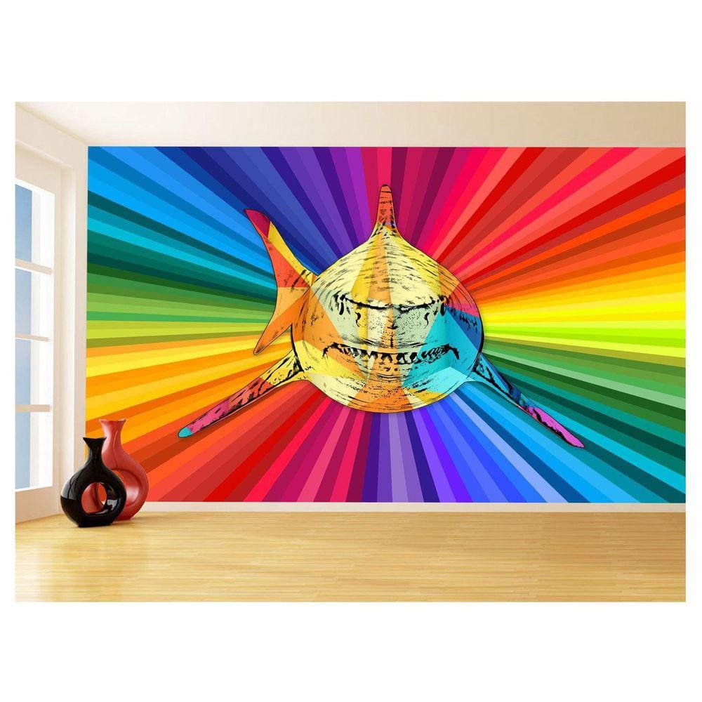 Papel De Parede Animais Pop Art Tubarão Cores 3,5M Pxa553