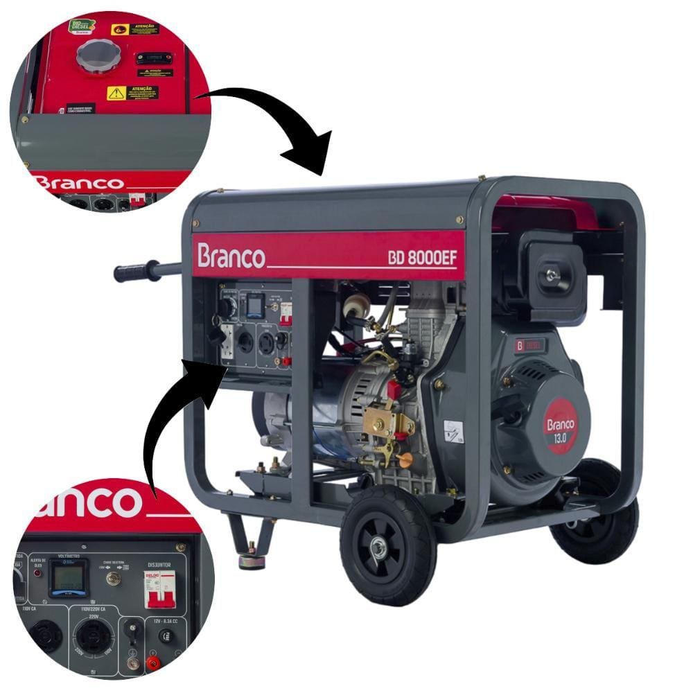 Gerador Diesel 7,5KVA Branco BD8000EF Part Elétrica 110V/220V Mono