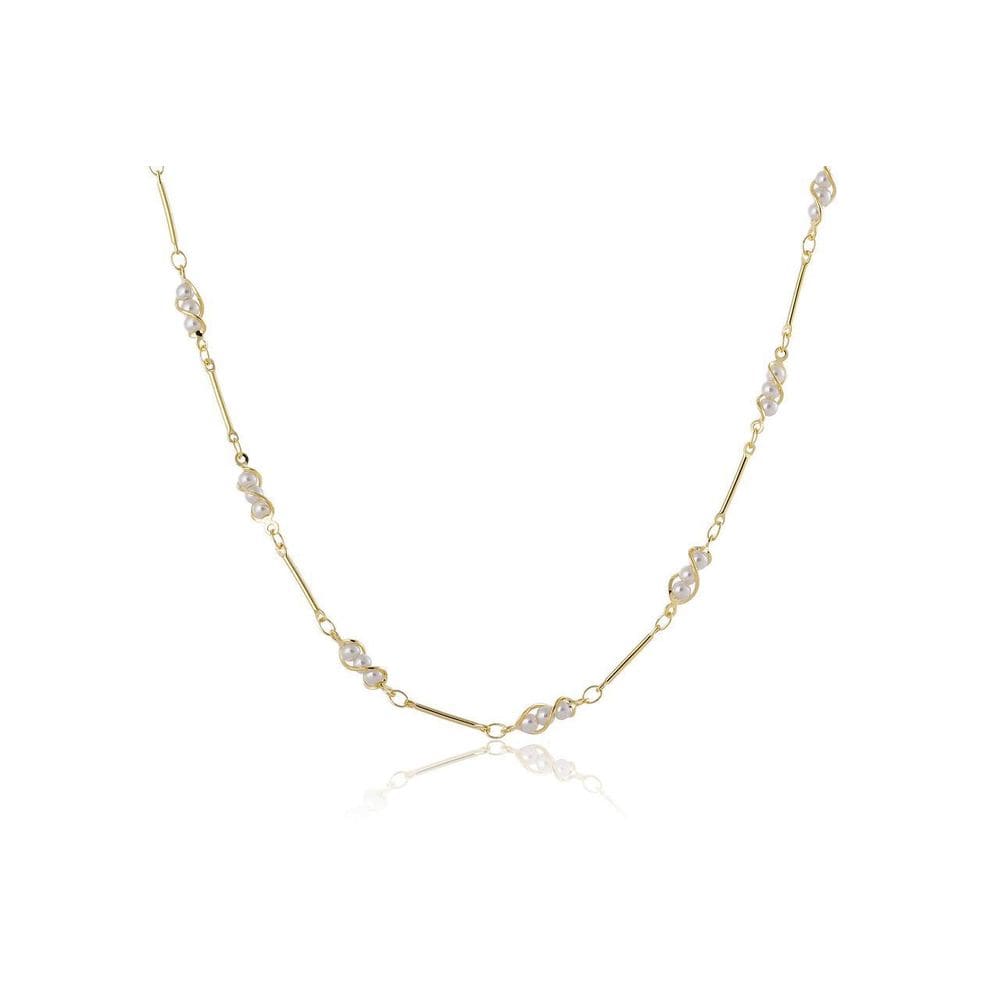 Colar Com Mini Perolas Na Corrente Folheado Em Ouro 18k