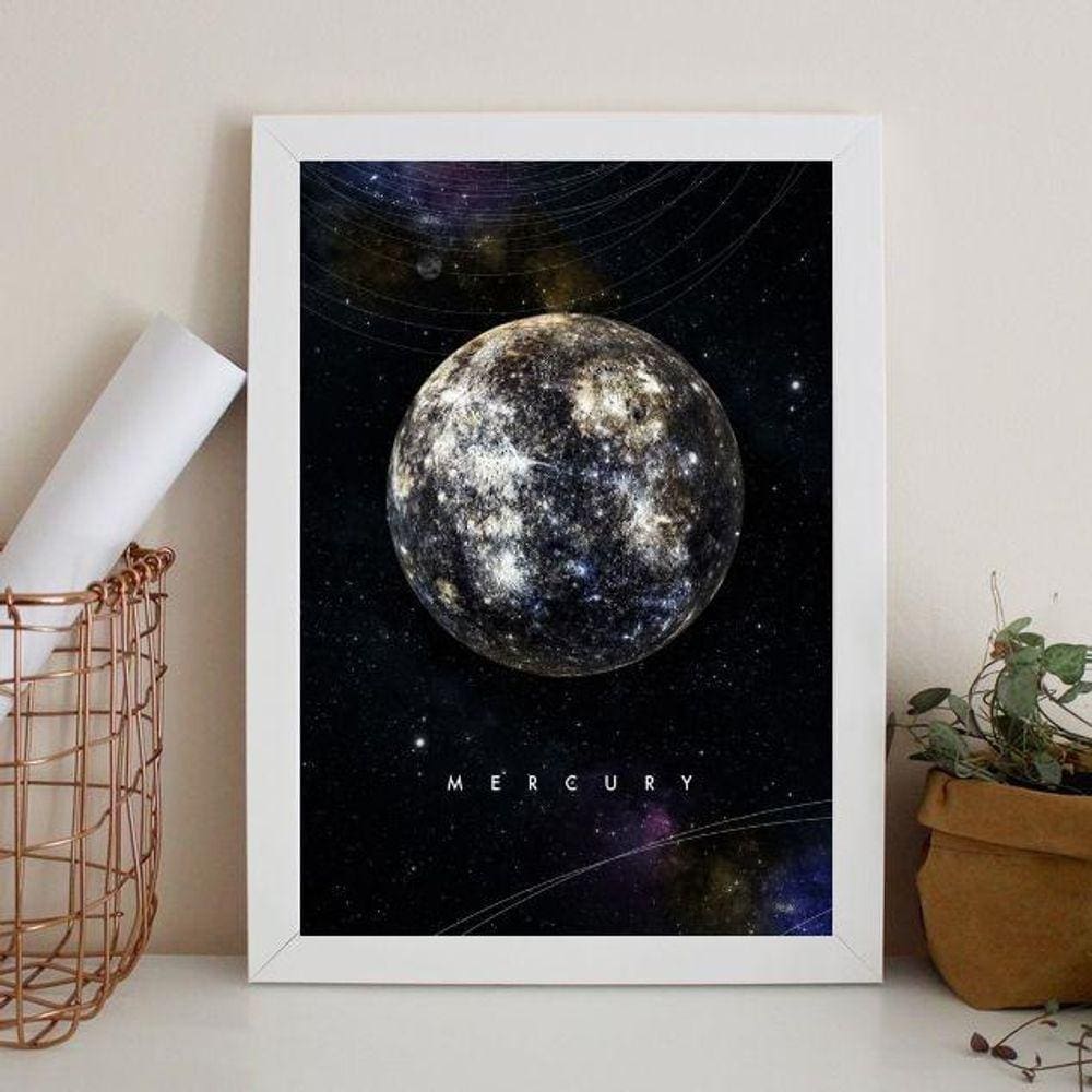 Quadro Decorativo Planeta Mercúrio 33X24Cm - Com Vidro