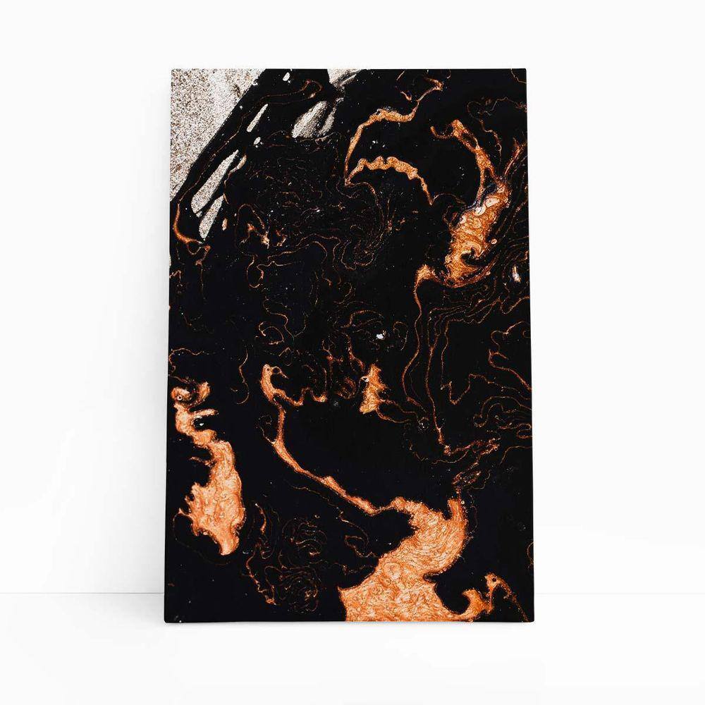 Quadro Canvas Tons De Laranja E Preto Abstrato Tinta 60X40Cm