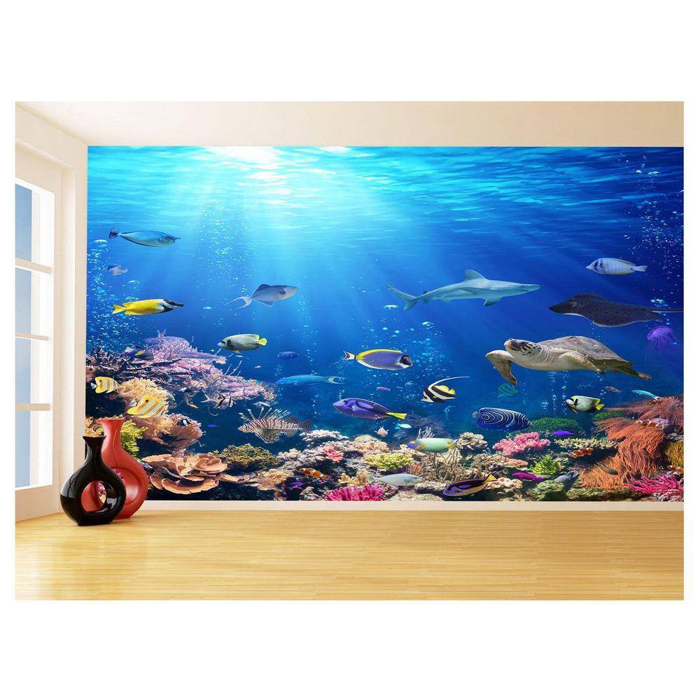 Papel De Parede 3D Fundo Do Mar Peixes Oceano 3,5M Fm112