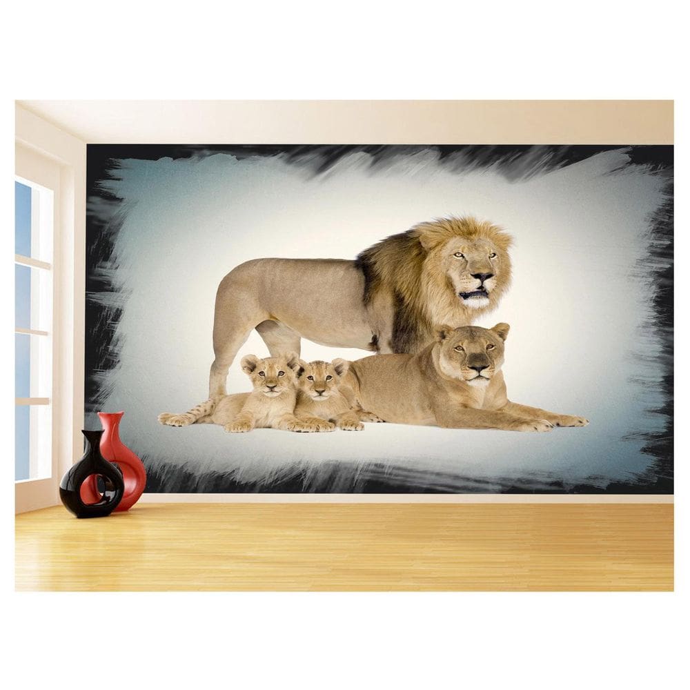 Papel De Parede Animais Leão Família Filhotes 3,5M Anm542