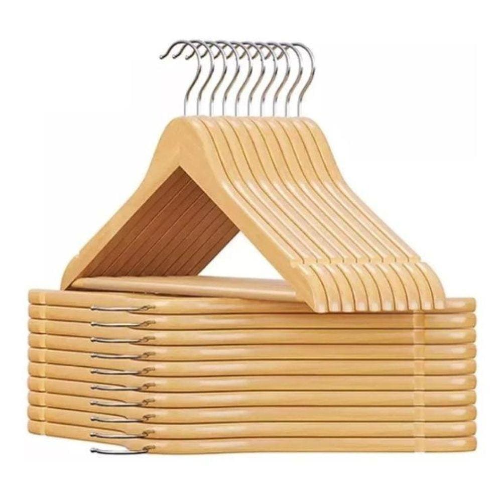 Kit 100X Cabides De Madeira Verniz Marfim Adulto Roupa