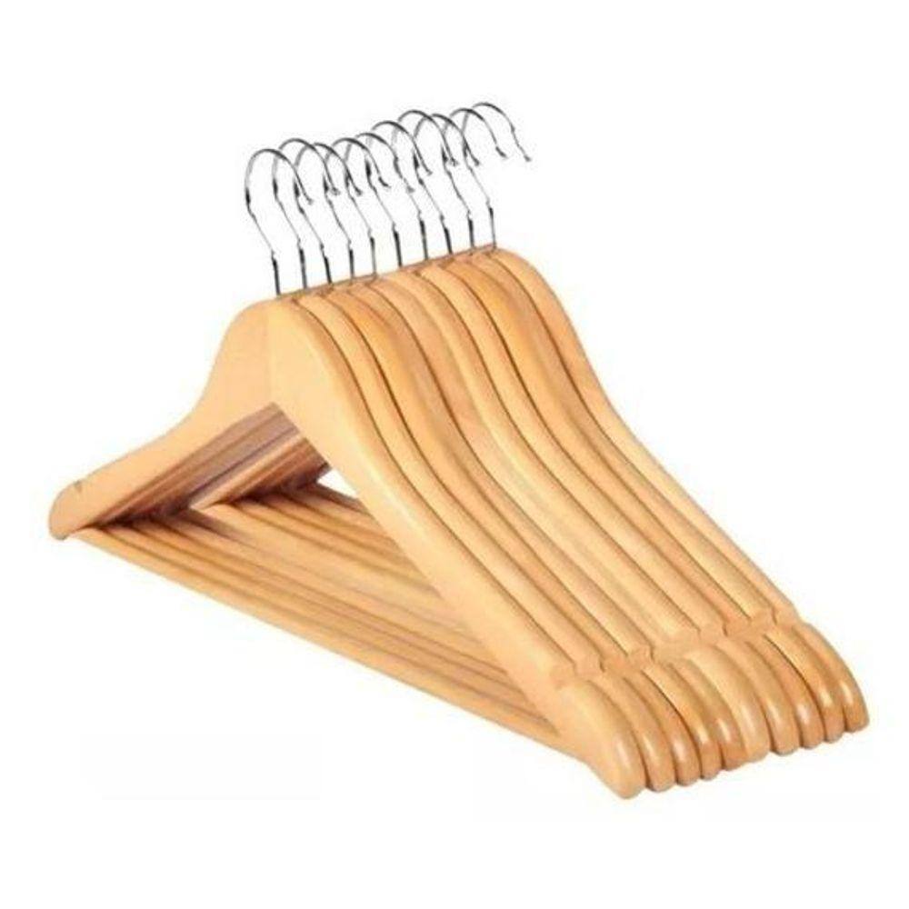 Kit 6X Cabides De Madeira Verniz Marfim Adulto Roupa