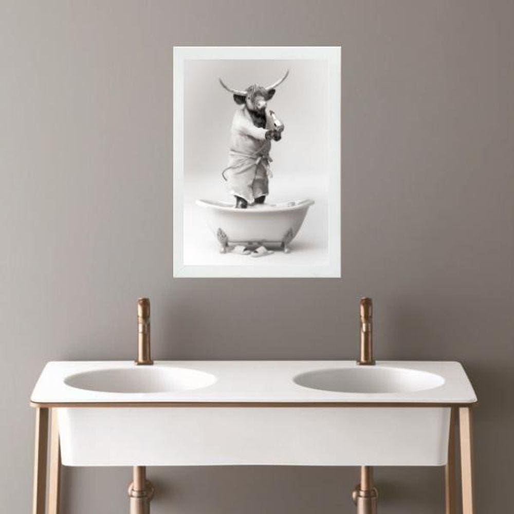 Quadro Banheiro Coleção Animais - Boi 45X34Cm - Com Vidro