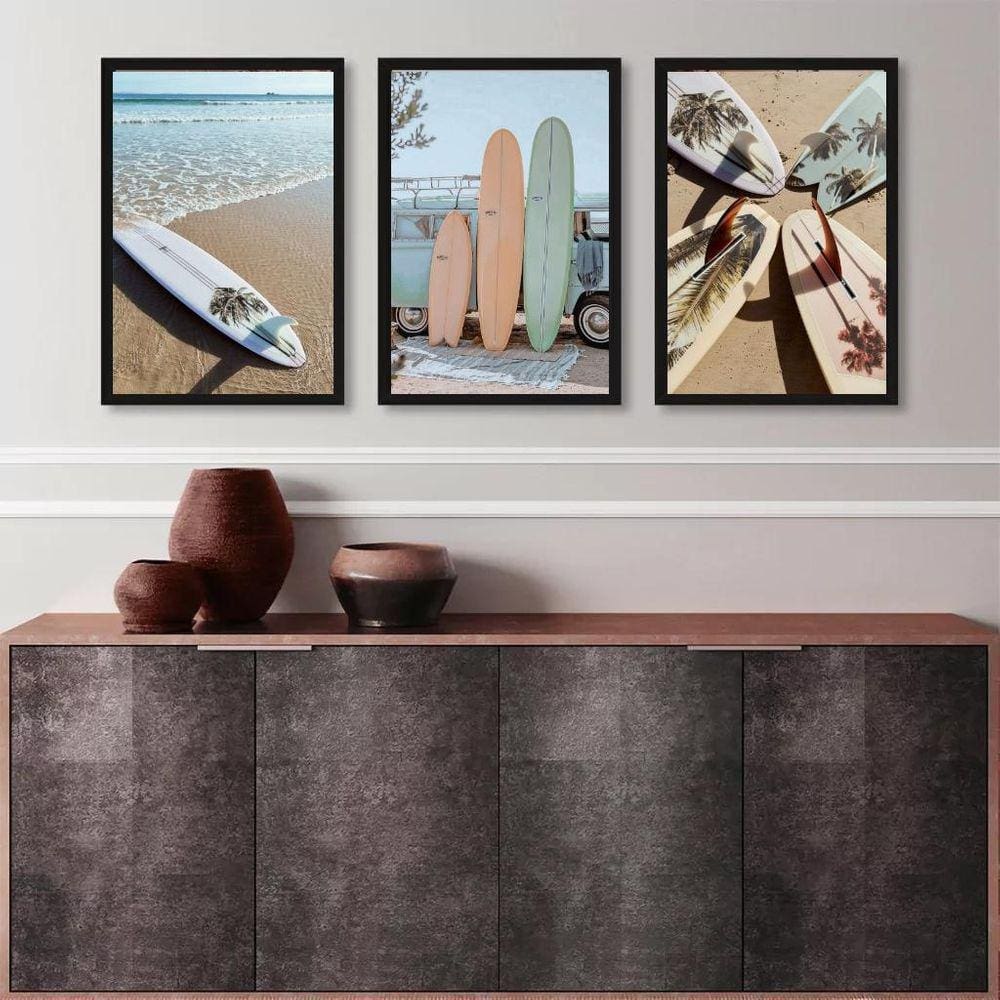 Kit 3 Quadros Coleção Praia Surf - Pranchas 33X24Cm