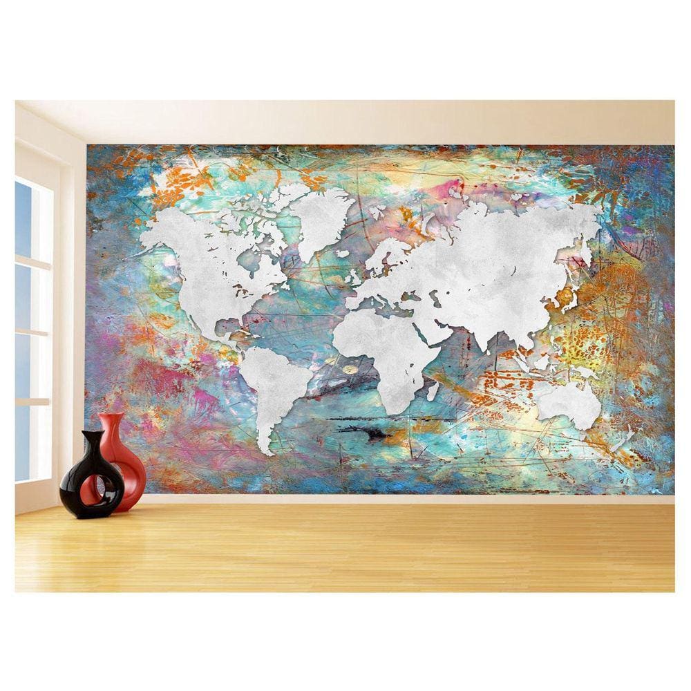 Papel De Parede 3D Mapa Mundi Ferrugem Cimento 3,5M Nmu27
