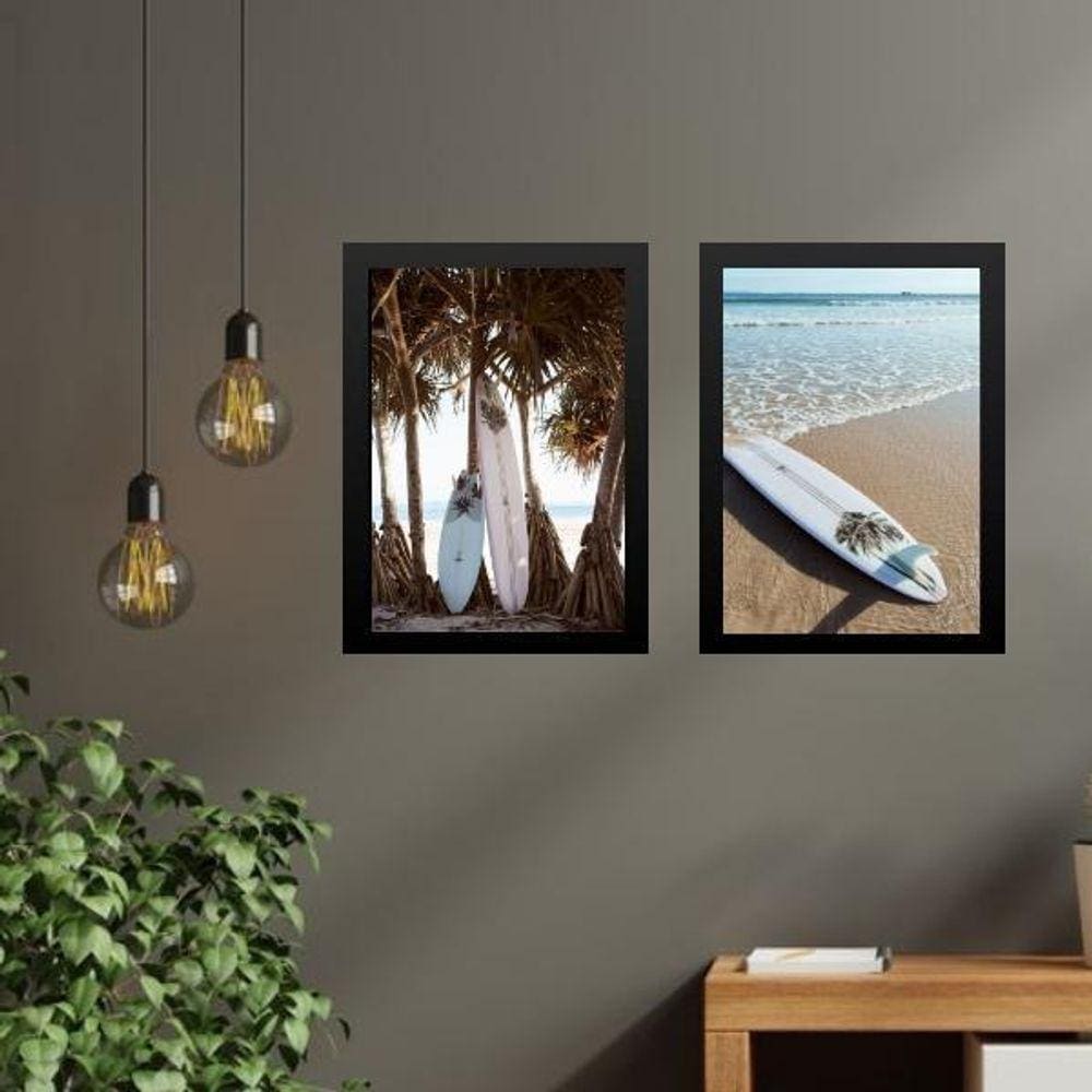 Kit 2 Quadros Coleção Praia Pranchas De Surf 24X18Cm