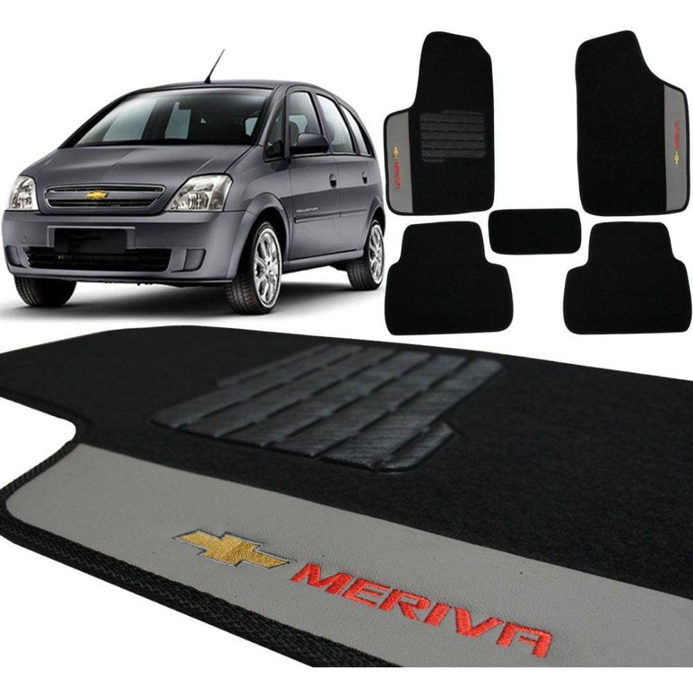 Jogo Tapetes Carpete Meriva 2002 2012 Pto Bordado 5 Peças