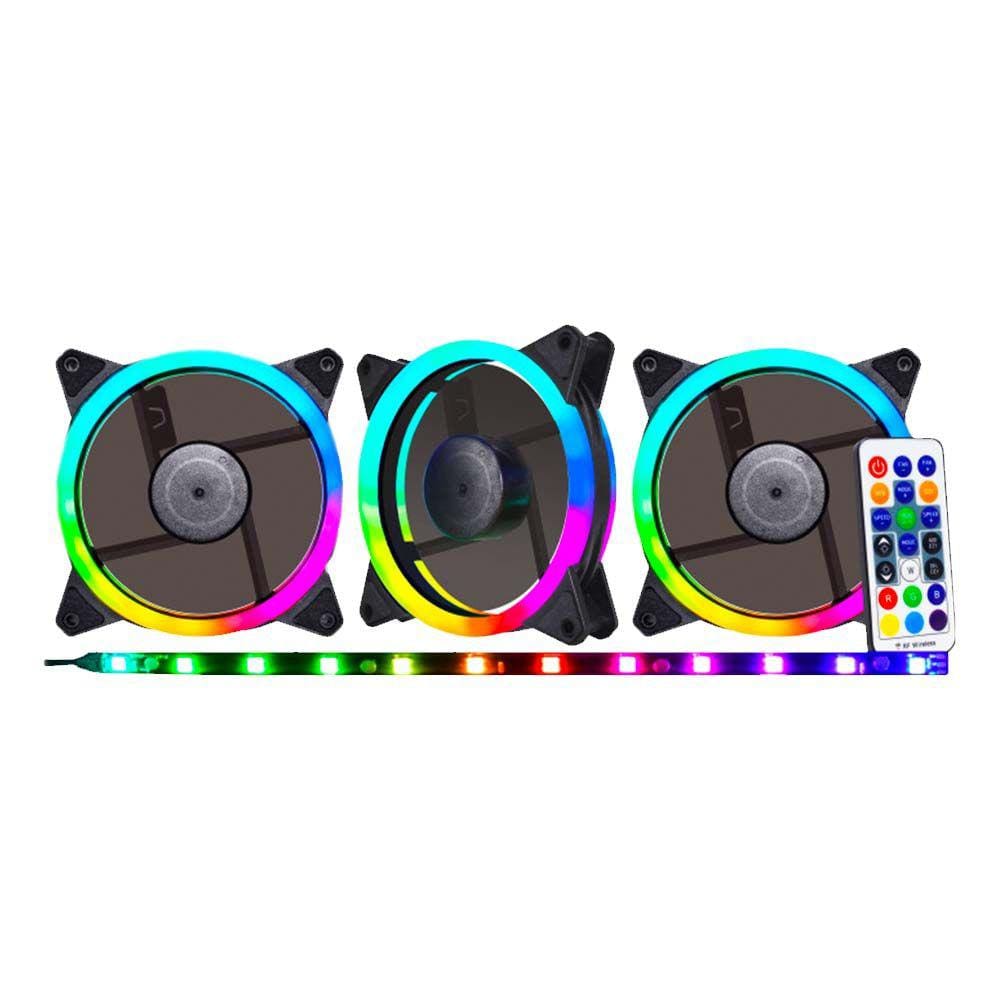 Kit De Cooler K-Mex Sync Ii Argb 3 Peças 120Mm Com Controle Remoto Com Fita