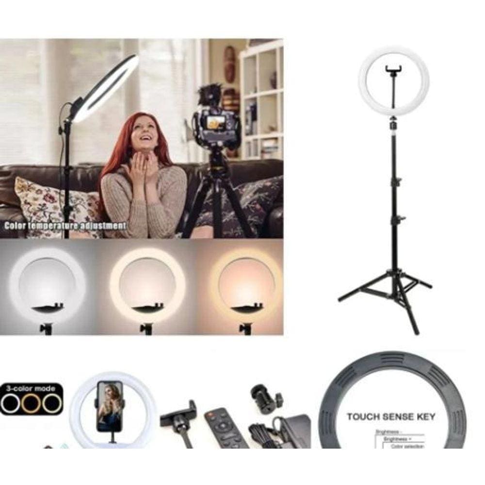 Kit 12 Ring Light Tripé 2,1 Fonte Tomada Com Controle Remoto