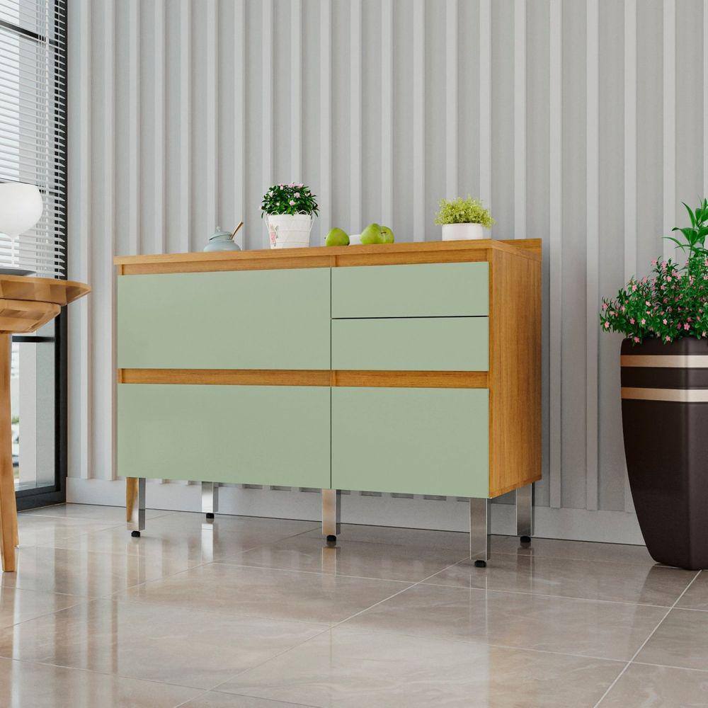 Balcão 3 Portas 2 Gavetas 100% Mdf Pilar Cinamomo / Verde Menta