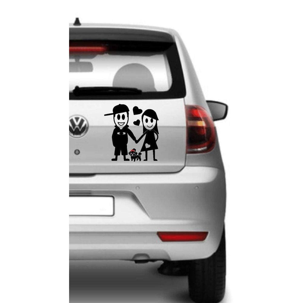 Adeseivo Para Carro Familia Feliz - Casal + Cachorro