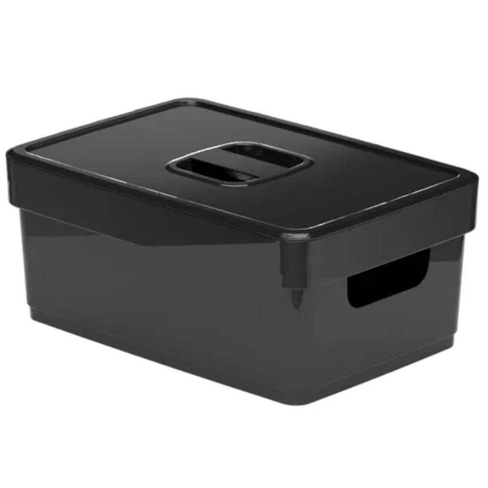 Organizador De Armário Média Preta Com Tampa 25X17X10Cm