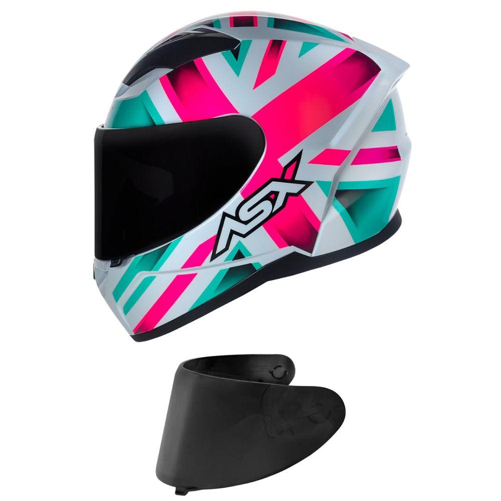 Capacete ASX City Kingdom Branco Rosa e Tifanny Mais Viseira Fumê