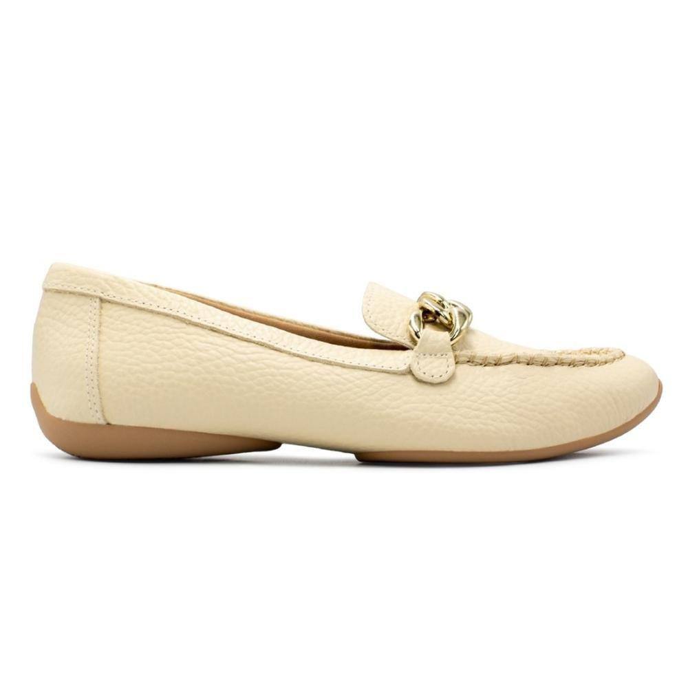 Mocassim Usaflex Feminino Couro Enfeite Corrente Casual AL3303