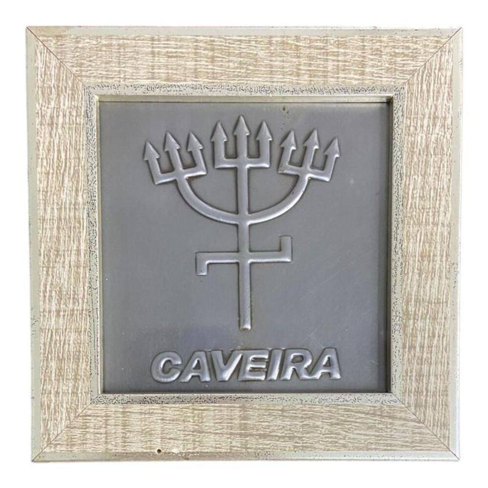 Quadro Exu Caveira Madeira Carvalho E Metal 13 X13 Cm