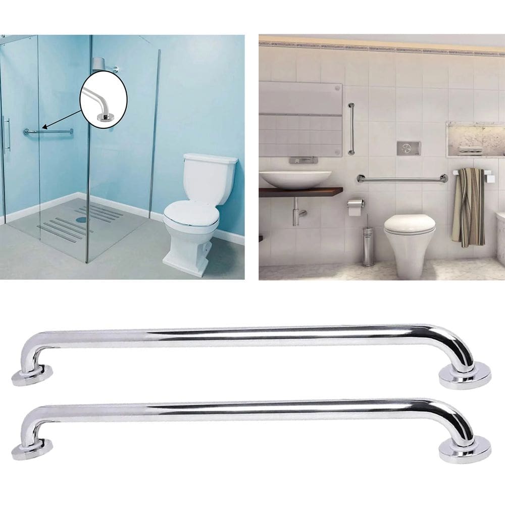 Barra Alça Apoio 60Cm Inox Kit 2 Uni Idoso Gestante Banheiro Box PCD Corrimao Escada Casa Suporte Anti Queda Evita Acidentes