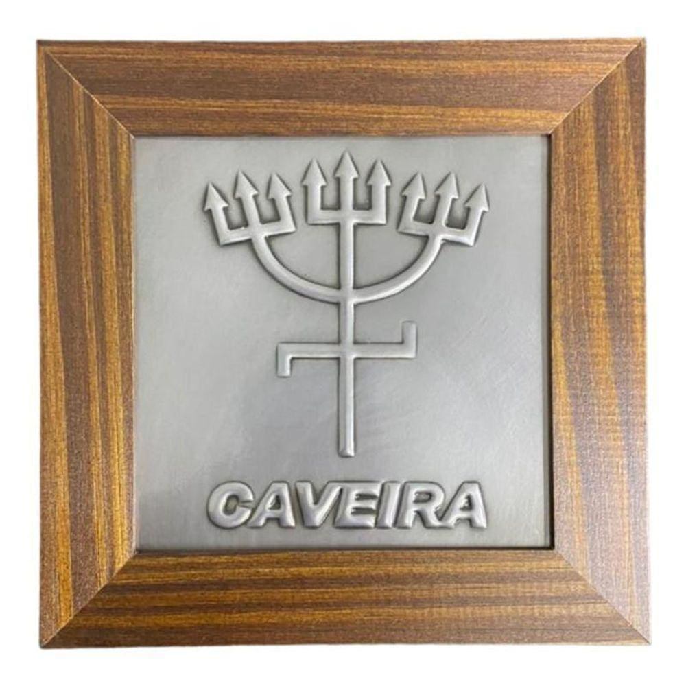 Quadro Exu Caveira Madeira Imbuia E Metal 18 X18 Cm