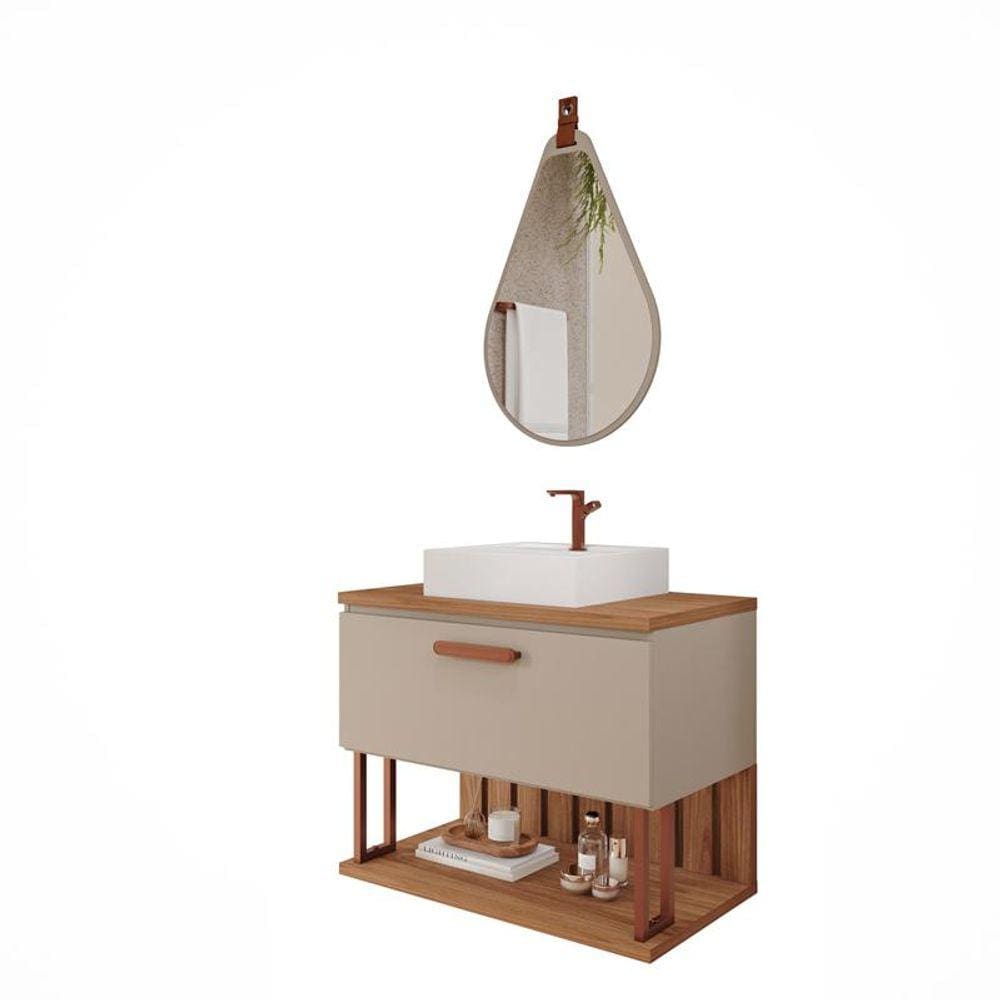 Gabinete de Banheiro Duna 80 com Espelho Gota Cappuccino/Freijo - MGM