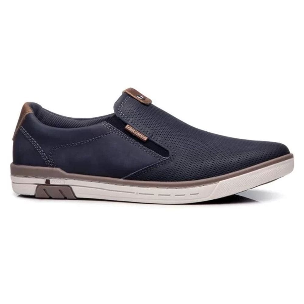 Sapatênis Masculino Pegada Couro Azul Slip-On Antiderrapante Casual