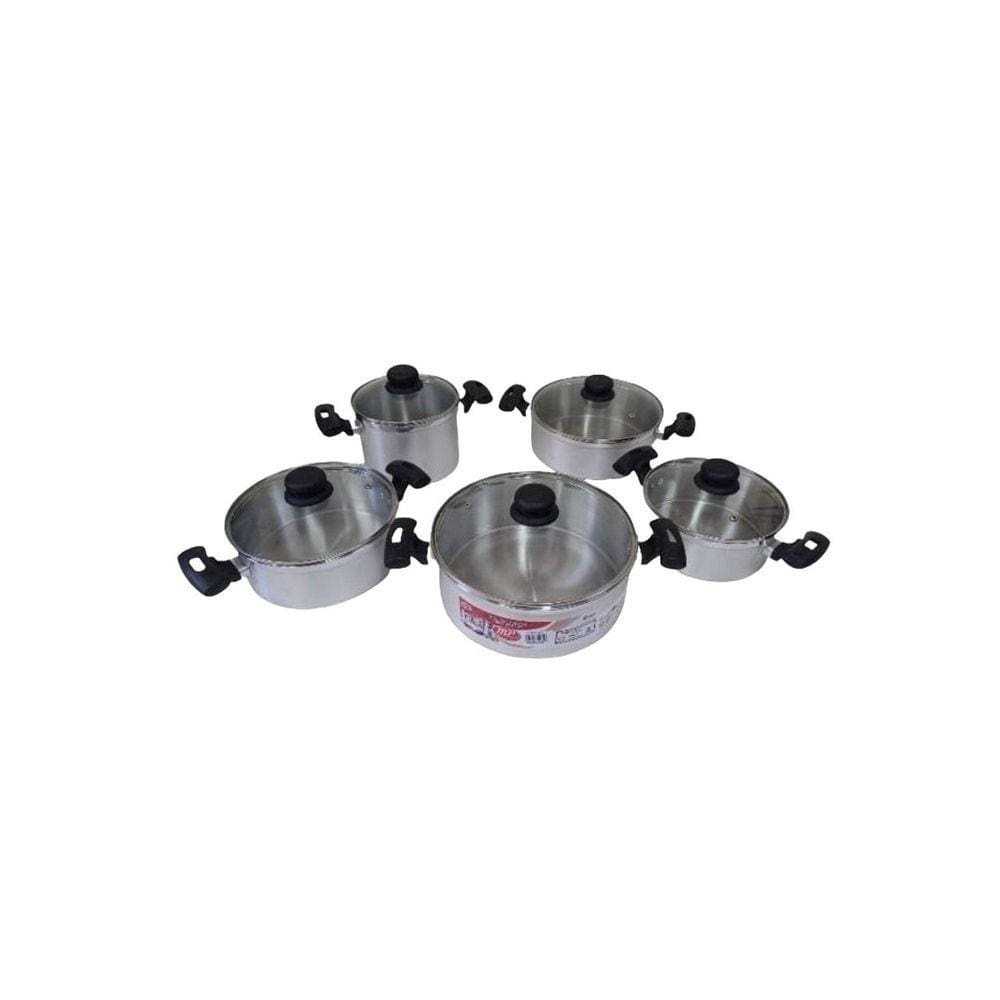 Conjunto De Panelas Grossas Jateadas E Tampas De Vidro 5 Pçs