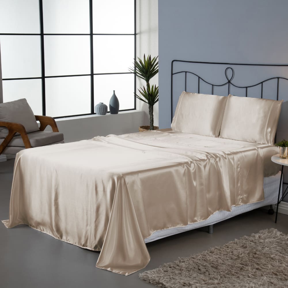 Jogo de Lençol Roupa de Cama Casal King Size 4 Peças Cetim Charmousse Antifrizz Seda