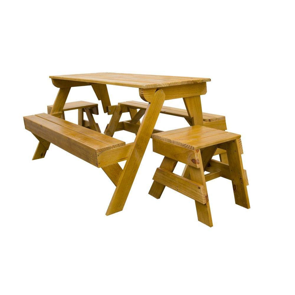 Banco que Vira Mesa 1,5m com Verniz Imbuia e Banquetas