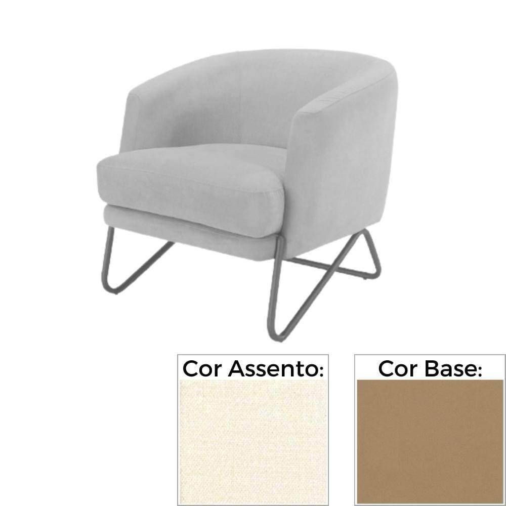 Poltrona MH-3788 Herval Base Metal Laca Fosca Bronze Metalizado Assento Estofado Linho Marfim A6
