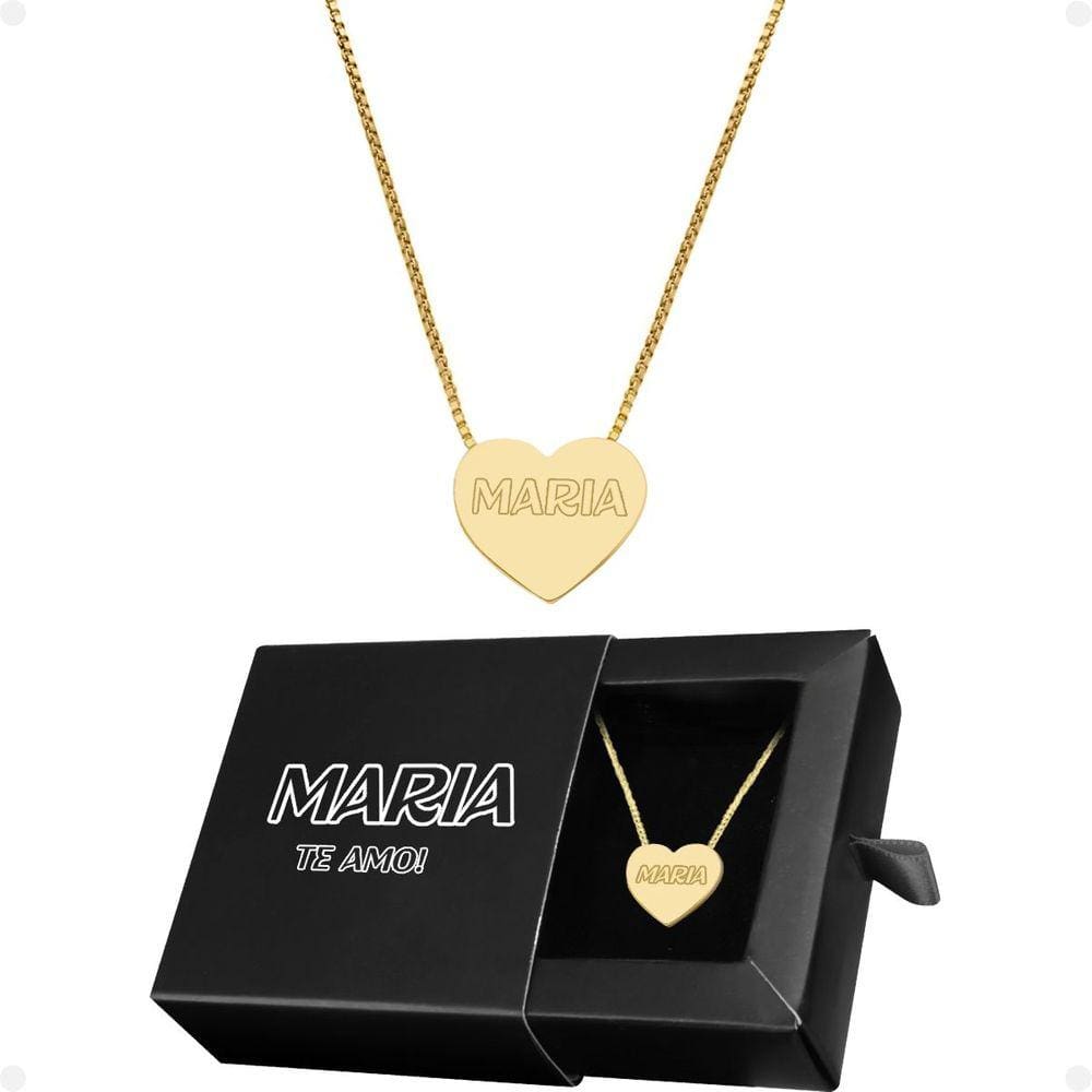 Colar feminino aço dourado + pingente personalize coração