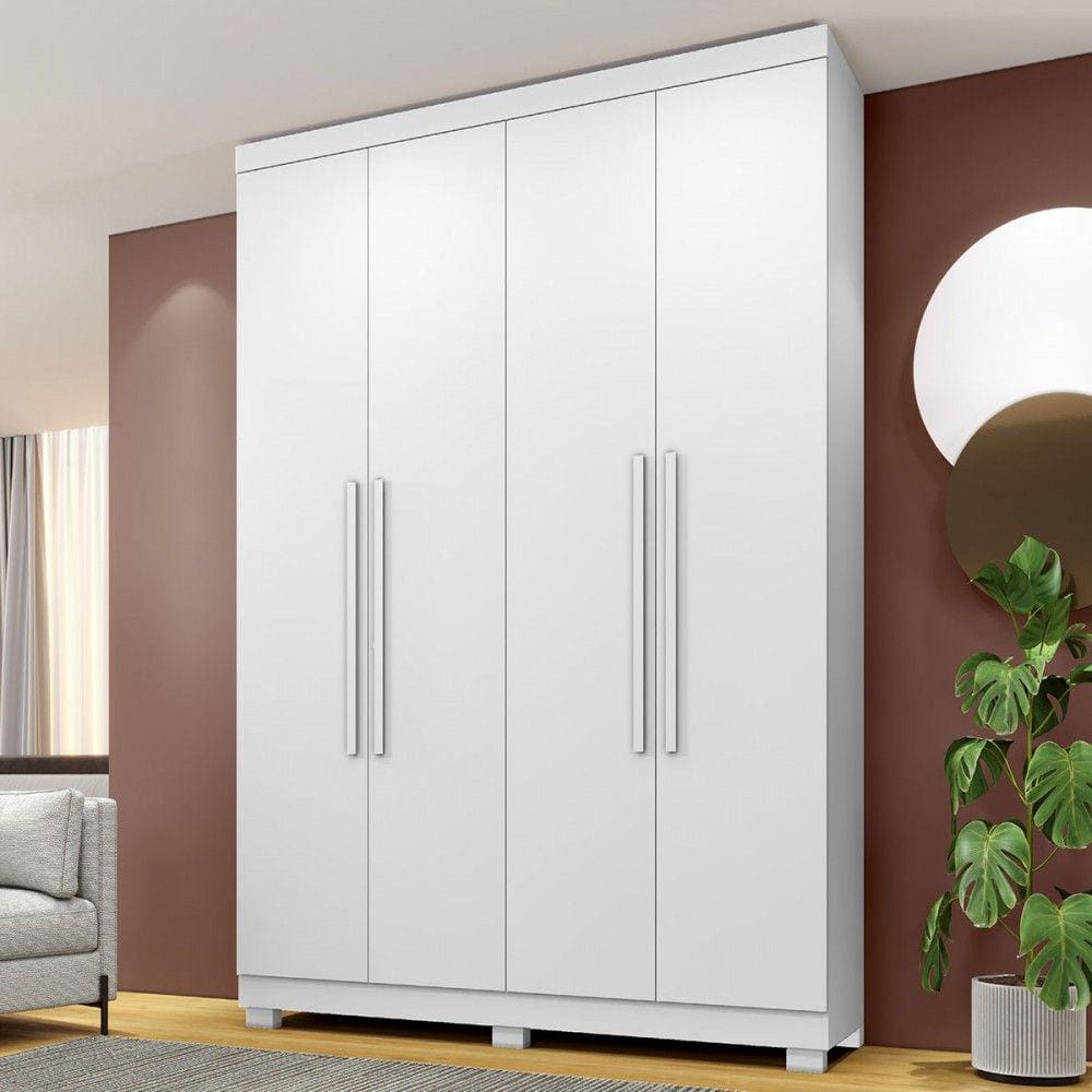 Guarda-Roupa Casal Bari 4 Portas 3 Gavetas Branco - Panorama Móveis