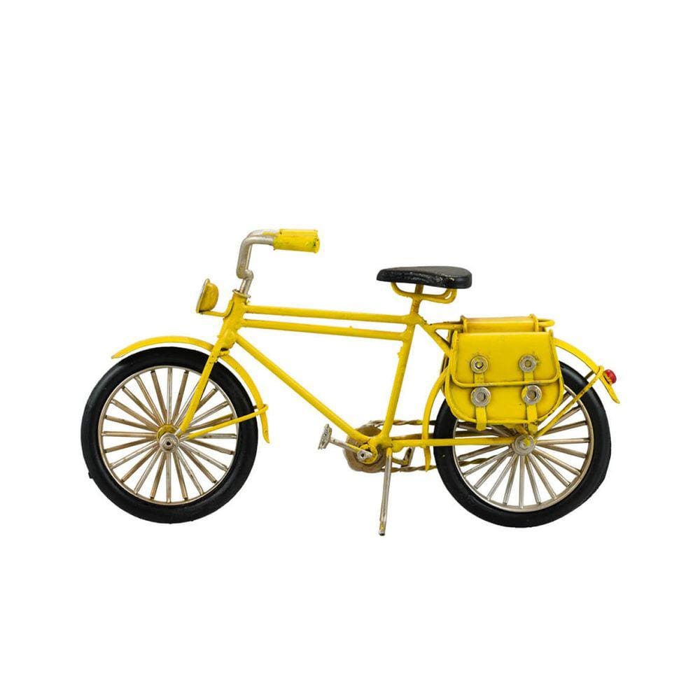 Miniatura Bicicleta Amarela 13x22x7,5cm Estilo Retrô Vintage