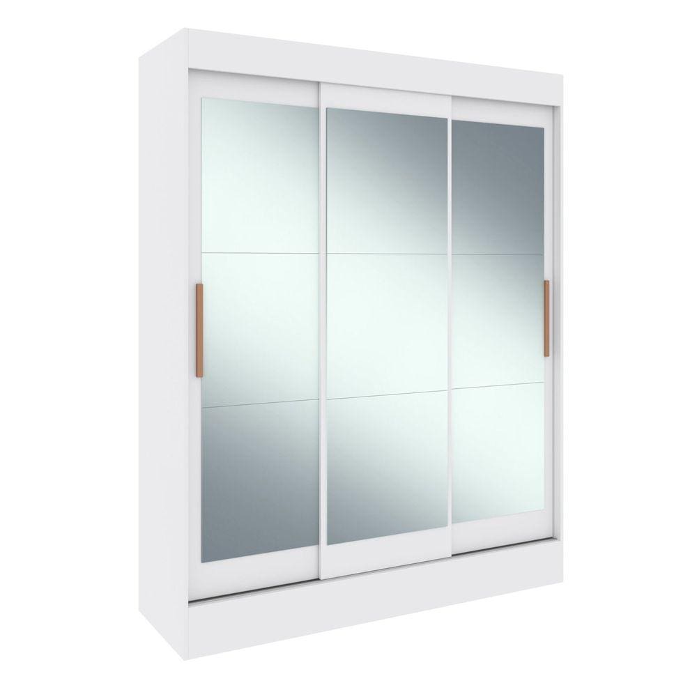 Guarda-roupa Casal 3 Portas de Correr 2 Gavetas Porto com 9 Espelhos Branco