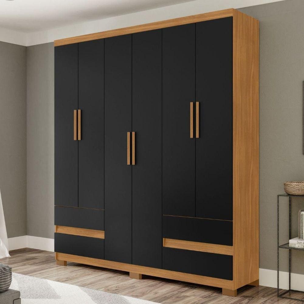 Guarda Roupa San Diego 6 Portas e 4 Gavetas Freijo / Preto